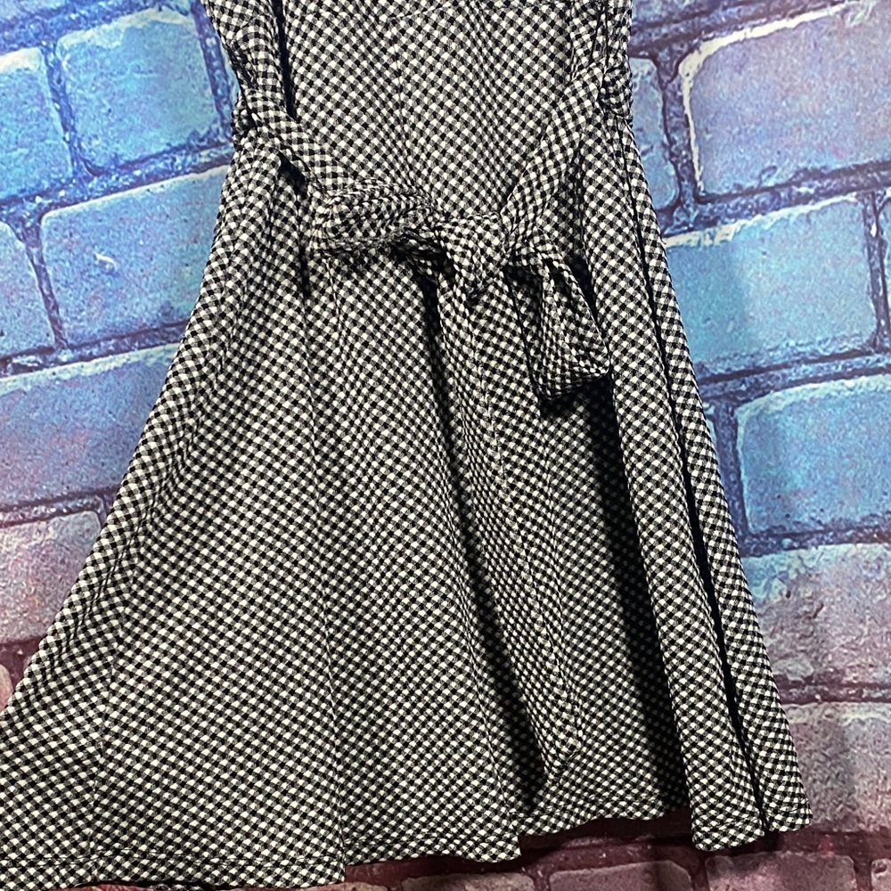 LOFT Houndstooth Tie Waist Midi Dress Women’s 12 Black White - Picture 4 of 8